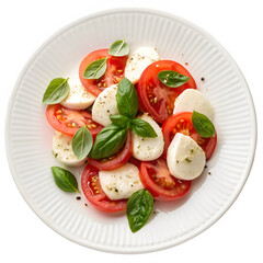 Caprese salad with sliced tomatoes and mozzarella cheese isolated on transparent background