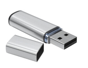 Gleaming metallic portable data storage device with cap removed