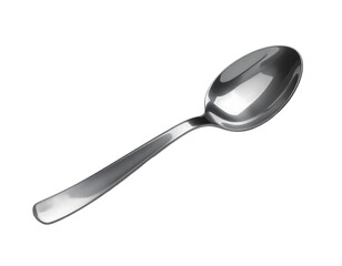 Gleaming metal spoon with a polished, reflective surface on a black background