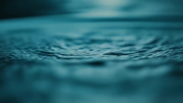 Water ripples and reflections creating an abstract liquid backdrop, showcasing smooth movement and subtle bubbles on the dark blue green fluid surface