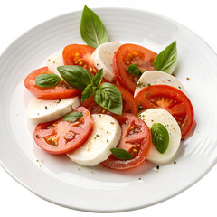 Caprese salad with sliced tomatoes and mozzarella cheese isolated on transparent background