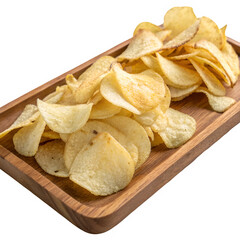 Cassava chips on wooden tray isolated on transparent background
