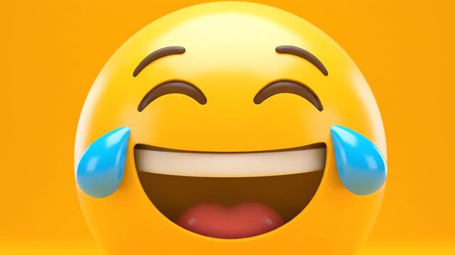 Laughing out loud emoji with tears of joy on a yellow background