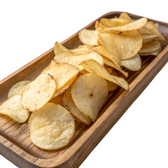 Cassava chips on wooden tray isolated on transparent background