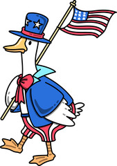 Fototapeta premium Patriotic Day Goose Holding American Flag