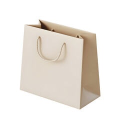 Elegant cream-colored paper shopping bag with rope handles on black background.