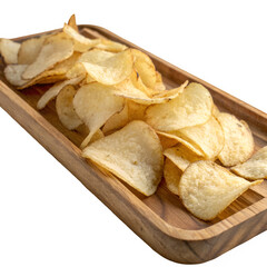 Cassava chips on wooden tray isolated on transparent background