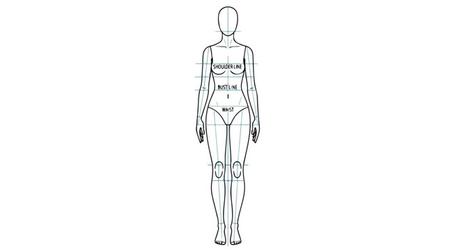 Female Fashion Croquis Template with Body Measurement Guidelines
