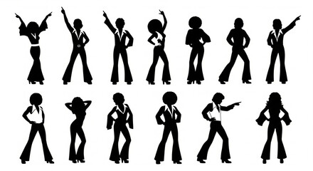 Obraz premium Dynamic silhouettes capturing the vibrant spirit and iconic dance moves of the disco era