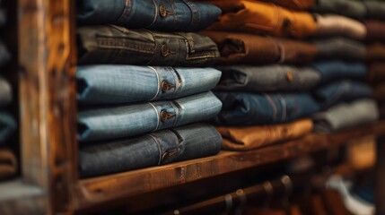 Fototapeta premium In the wardrobe, several pairs of shorts are neatly folded