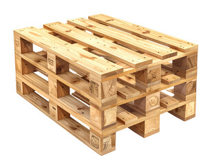 A sturdy, unfinished wooden pallet with visible grain, assembled for industrial use