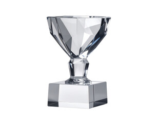 Faceted crystal goblet-shaped trophy on a clear, square base