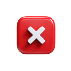 Obraz premium Red square button with white cross mark icon for error cancel transparent background
