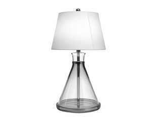 Obraz premium A clear glass flask-shaped table lamp with a white conical shade