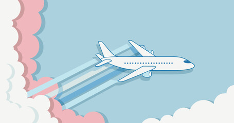 Naklejka premium Paper Cut Airplane with Colorful Contrails in Layered Sky