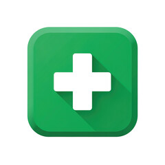 Obraz premium 3D Green Rounded Square Icon with White Plus Symbol for Add or Medical Isolated on Transparent Background