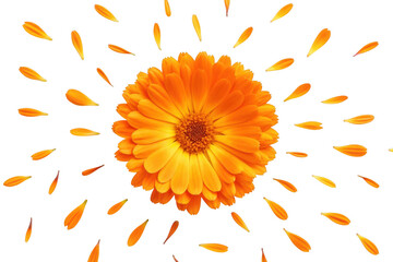 Bright orange marigold flower with petals isolated on transparent background