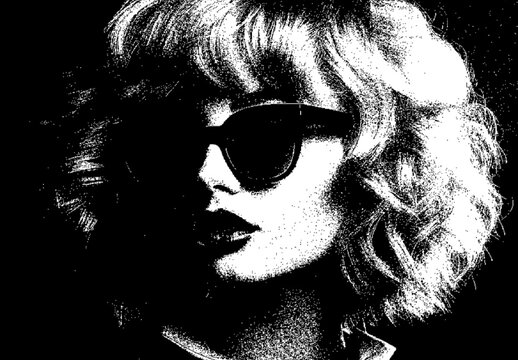 Black And White Noir Halftone Distressed Stamp Photo Effect