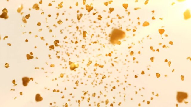 Golden heart confetti showering down from above, creating a festive and romantic atmosphere for celebrations