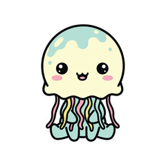 Obraz premium Cute cartoon jellyfish with pastel tentacles and smiling face smile