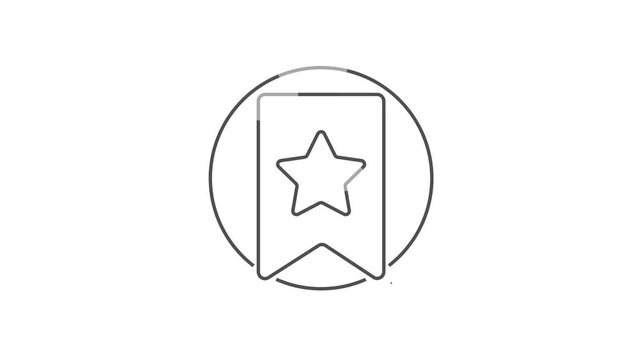 Minimal Line Animation Of A Bookmark With Star Symbol Inside A Circle.   Favorites, Saved Content, Important Pages, And Highlighted Items. 