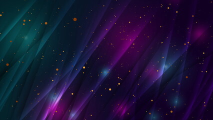 Obraz premium Bright blue violet glossy glowing abstract background with golden particles