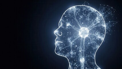 Ultra realistic artificial intelligence brain made of glowing neural networks, futuristic science concept, dark background, cinematic lighting, shallow depth of field, professional stock photo