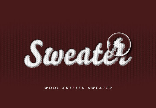 White Yarn Cozy Wool Knitted Sweater Text Effect Script Realistic Knitwear Font