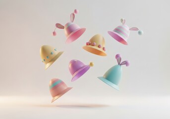 Colorful 3D Party Hats Floating in Air against Simple Background