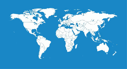 World map illustration with country borders on blue background