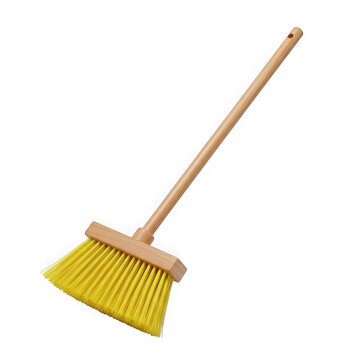 Yellow broom with wooden handle isolated on transparent background