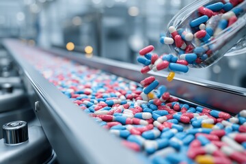 Obraz premium Close-up of capsule filling machine in clean facility, perfect for drug manufacturing, laboratory technology, and GMP concepts.