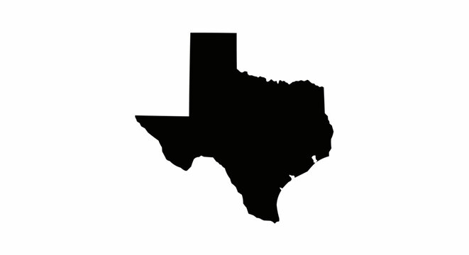 Black silhouette of texas state shape on a clean white background