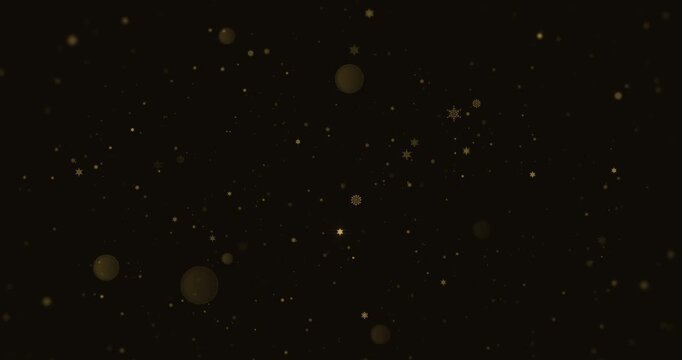 christmas golden black background with gold snowflakes falling snow from top