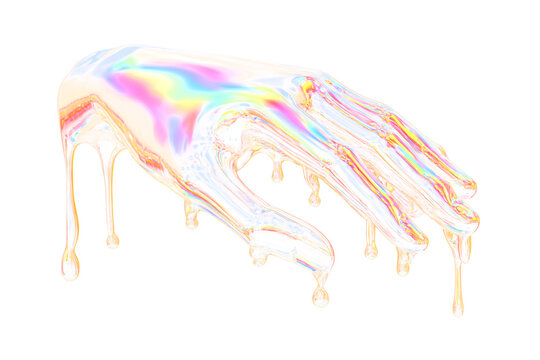 Melting Hand with a Colorful Iridescent Texture