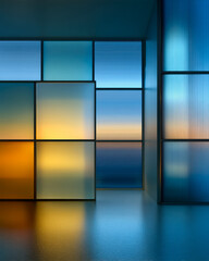 Architectural glass sample board with frosted and clear panels in vertical arrangement