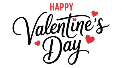 happy valentines day modern hand lettering typography with red hearts isolated on white background for romantic greeting card design