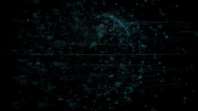 Futuristic data visualization with glowing blue lines and dots on dark background
