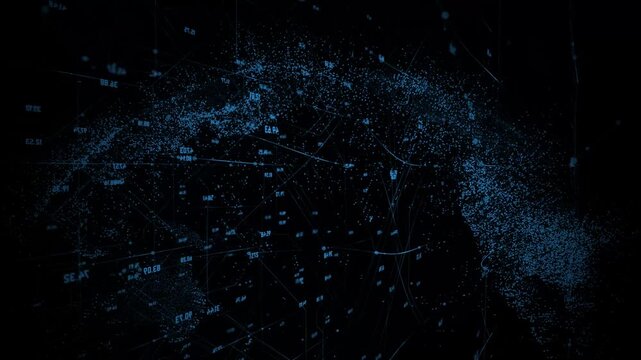 Dynamic global network visualization with data points and connections show Global network connection with data flow