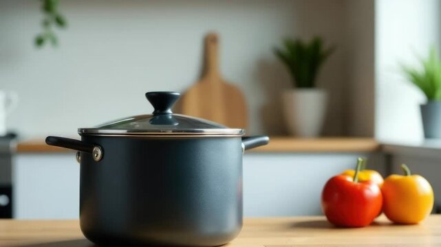 Video A pot sitting on top of a wooden table