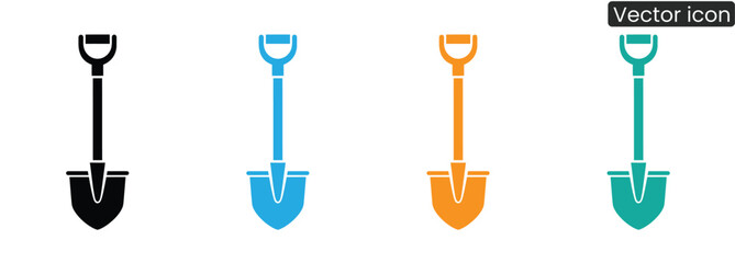 Vibrant shovel icons in four colors for construction and gardening projects © NuovaPixel