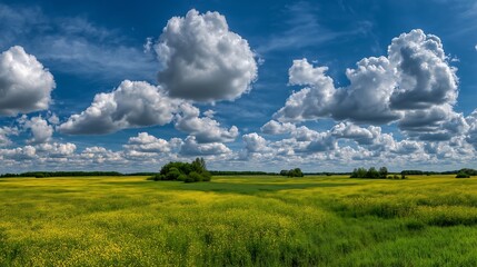 Springtime Countryside Panorama with Wildflower Fields and Soft Drifting Clouds
, nature landscape wallpaper 
