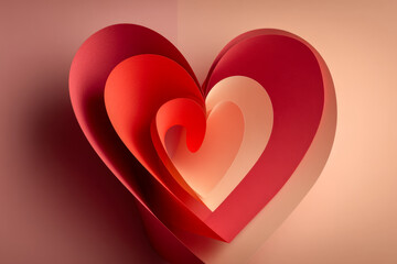 Minimal Valentine card design with abstract red and blush shapes forming a heart