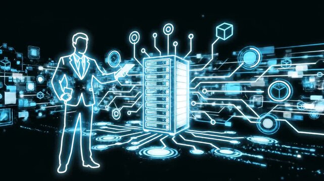 Futuristic Business Network Concept with Digital Data Streams.