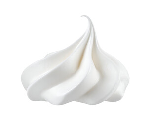 Whipped cream dollop swirl, smooth glossy white dessert topping and frosting texture, creamy dairy foam closeup on isolated background