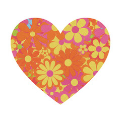 Colorful heart shape filled with retro floral pattern