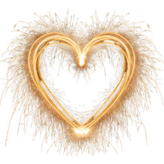 Golden sparkler light trail in shape of a heart