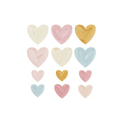 Collection of textured oil painted hearts in pastel colors