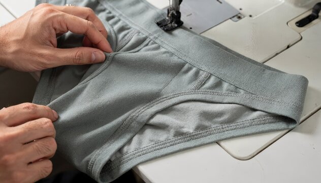 Tailoring closefitting mens briefs from soft knit fabric focusing on precision stitching and fabric stretch for comfortable daily wear essentials.