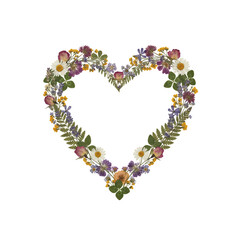 Heart-shaped wreath made of pressed dried flowers